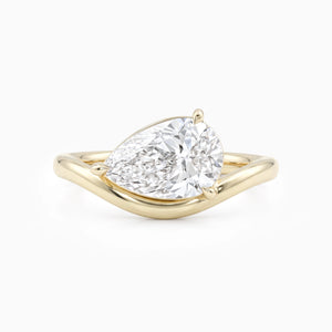 Pear Cut Lab Diamond Curved Solitaire Ring