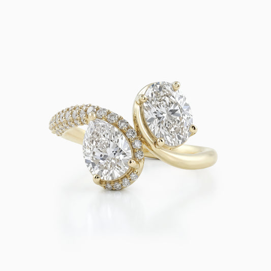 Pear & Oval Cut Lab Diamond Open Bypass Ring with Half Pavé Band