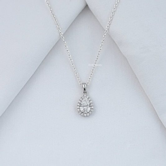 Lab Grown Pear Cut Halo Diamond Pendant