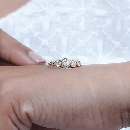 Round And Pentagon Diamond Bezel Set Five Stone Ring