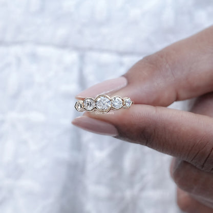 Round And Pentagon Diamond Bezel Set Five Stone Ring