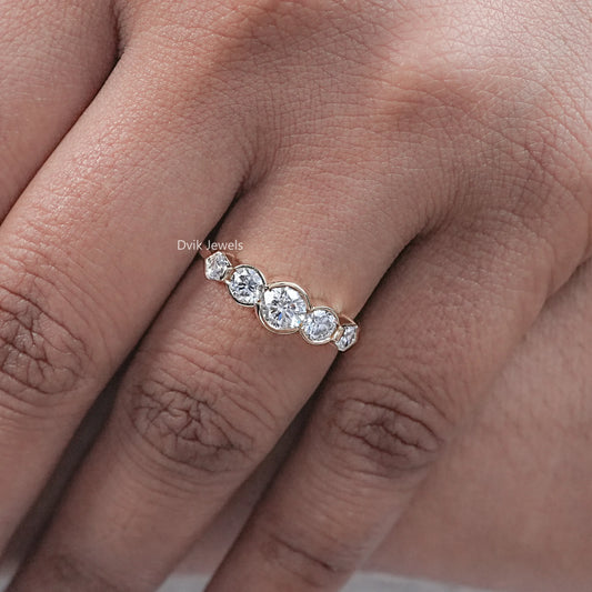 Bezel Set Round And Pentagon Diamond Five Stone Ring