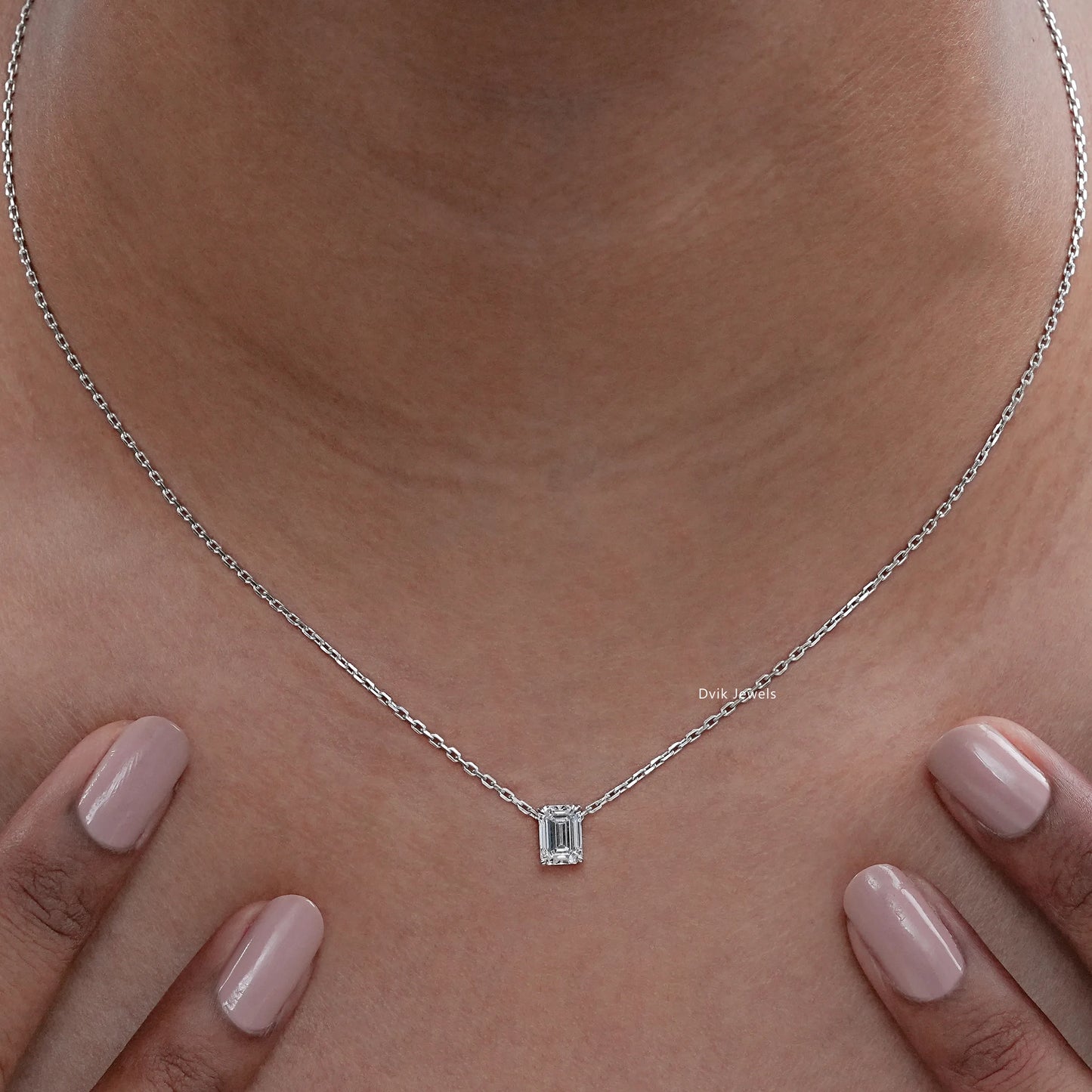 Emerald Cut Lab Grown Solitaire Pendant