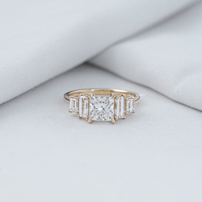 Princess And Baguette Cut Lab Diamond Five Stone Ring