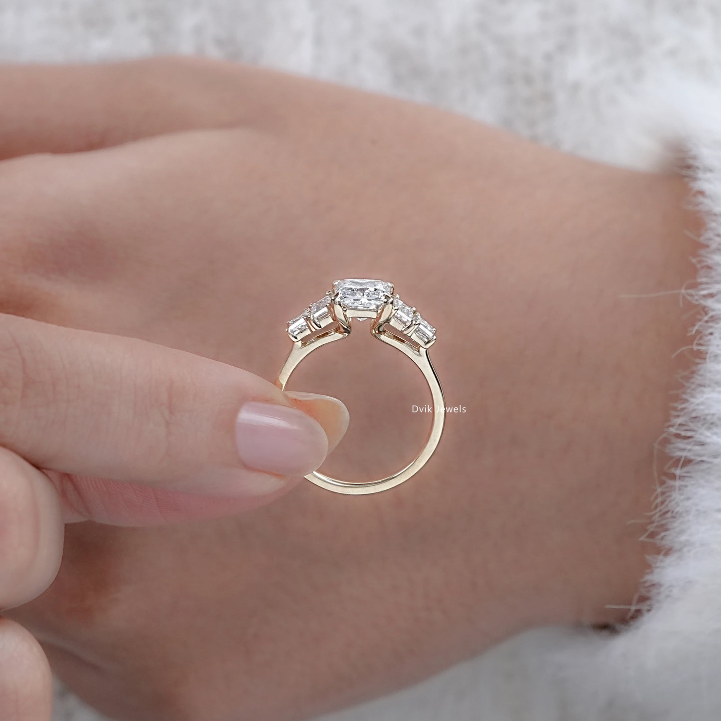 Princess And Baguette Cut Lab Diamond Five Stone Ring