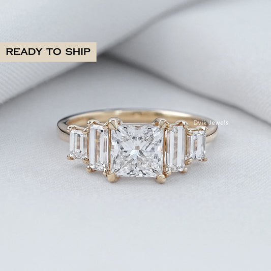 Princess And Baguette Lab Diamond Five Stone Ring