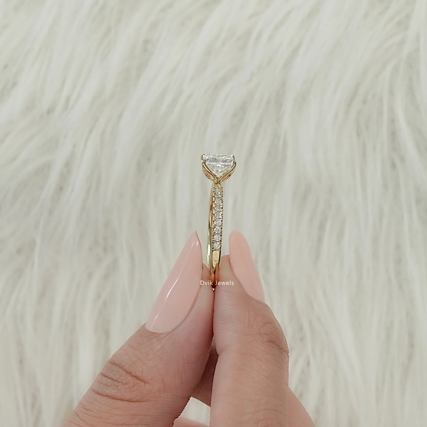 Princess Cut Lab Diamond Solitaire Accent Ring