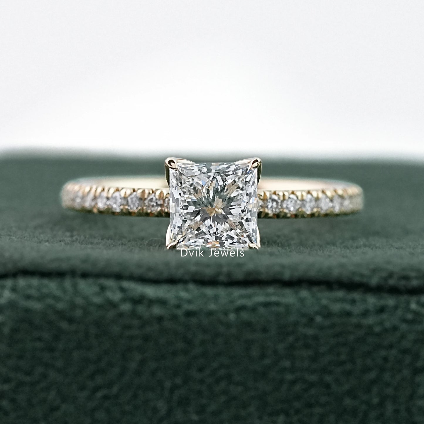 Princess Cut Lab Diamond Solitaire Accent Ring