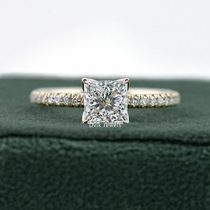 Princess Cut Lab Diamond Solitaire Accent Ring