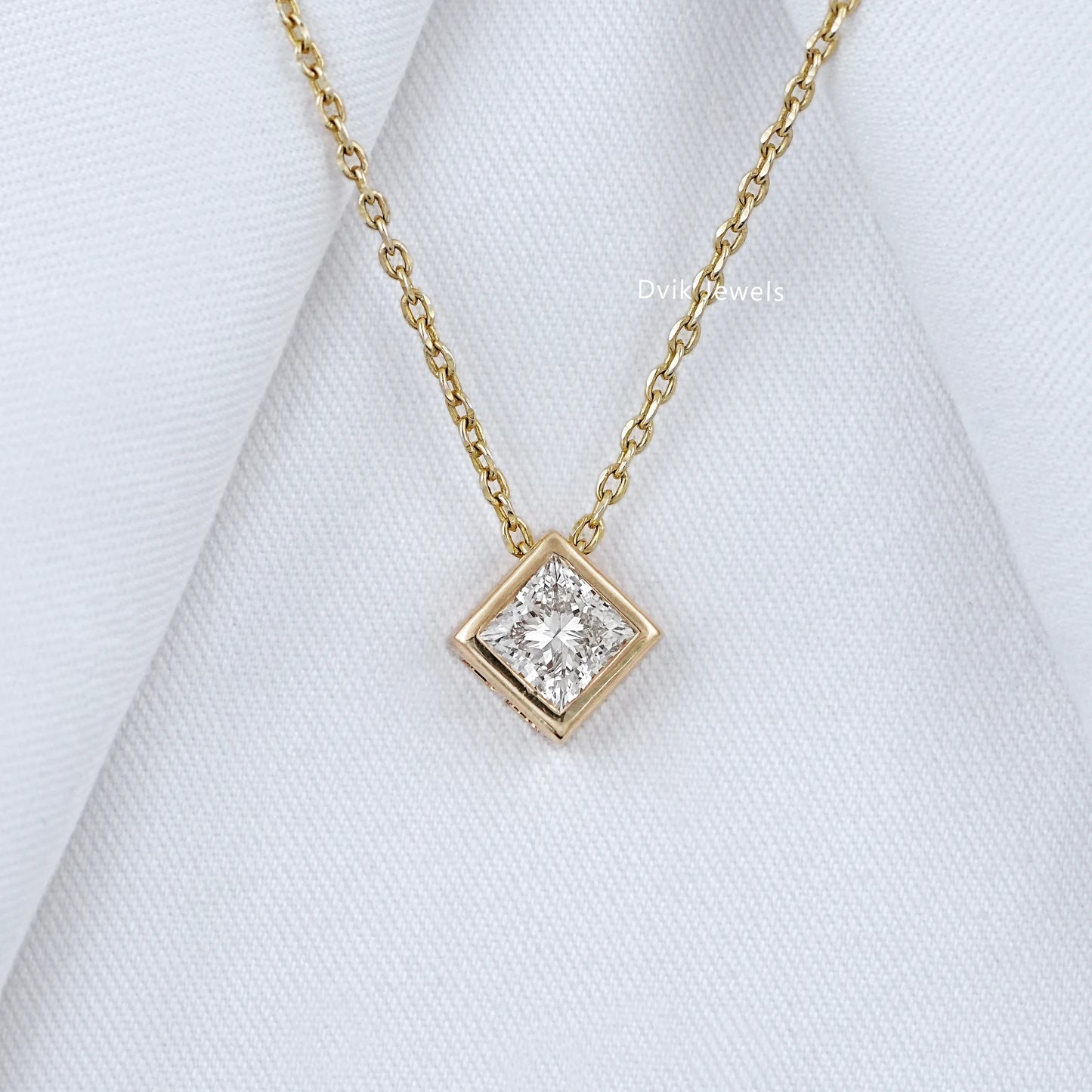 Princess Cut Lab Grown Bezel Set Pendant