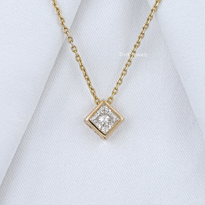 Princess Cut Lab Grown Bezel Set Pendant