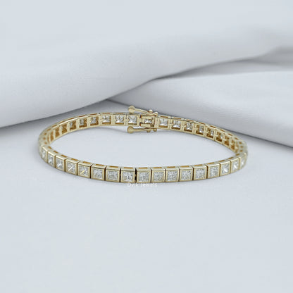 Bezel Set Princess Cut Diamond Tennis Bracelet Bracelet