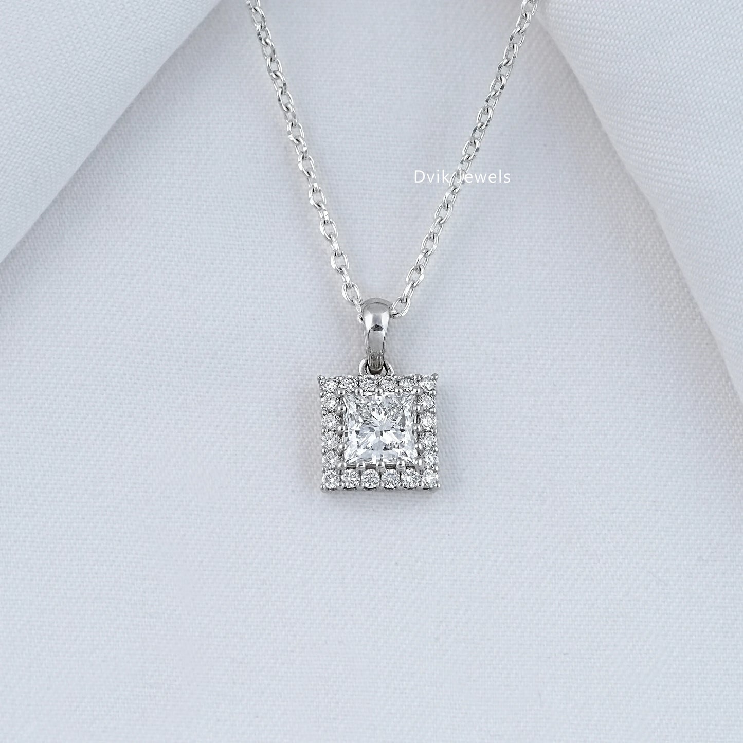 Princess Shape Halo Diamond Pendant
