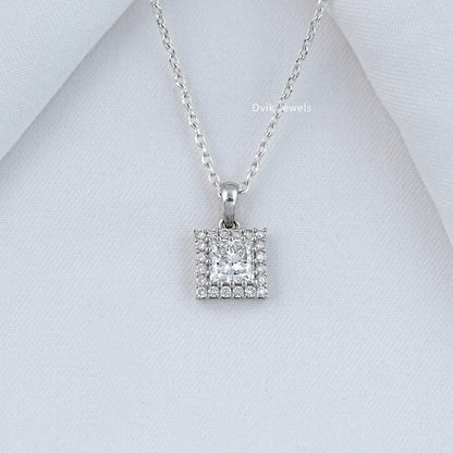 Princess Shape Halo Diamond Pendant