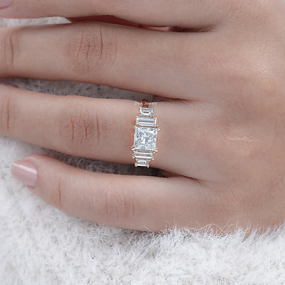 Princess And Baguette Cut Lab Diamond Five Stone Ring