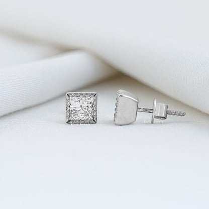 Milgrain Princess Cut Lab Diamond Stud Earrings