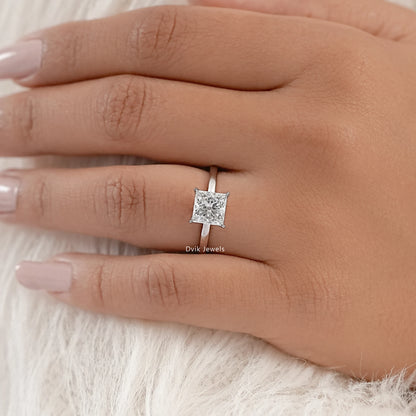 Princess Cut Lab Diamond Tulip Solitaire Ring