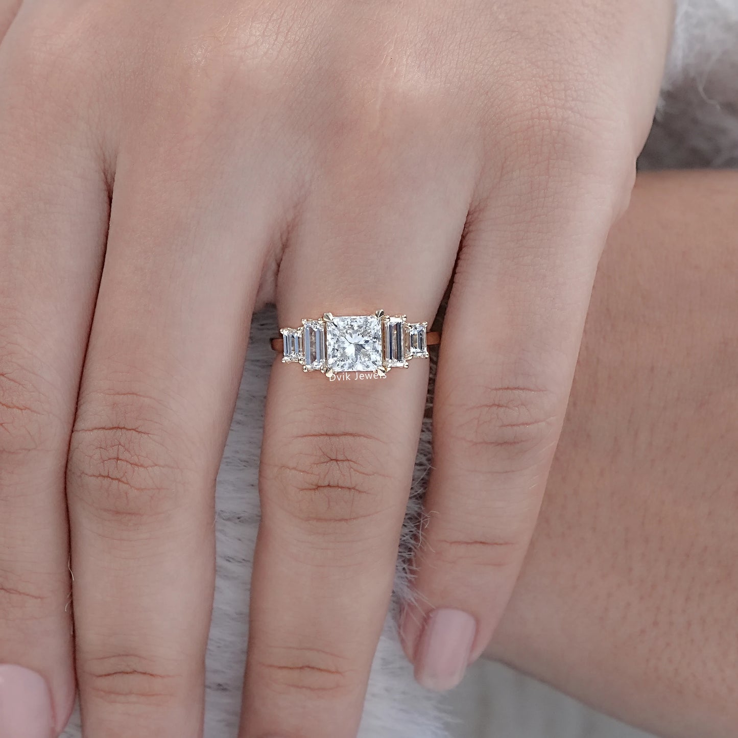 Princess And Baguette Cut Lab Diamond Five Stone Ring
