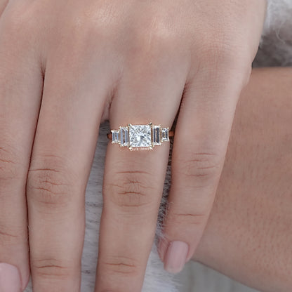 Princess And Baguette Cut Lab Diamond Five Stone Ring