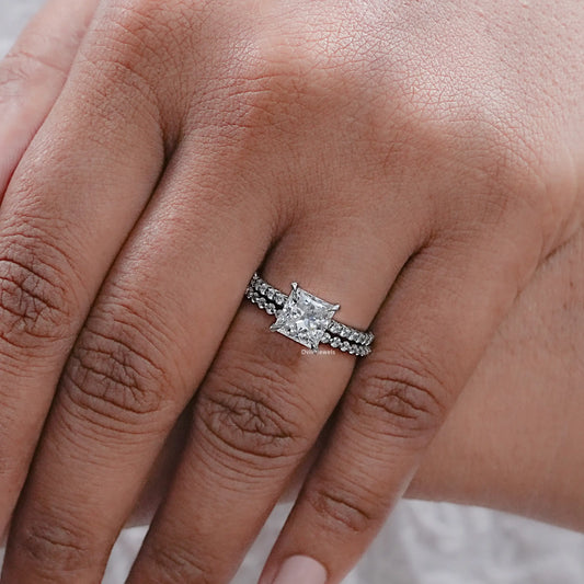 Princess Cut Solitaire Accent Bridal Ring Set