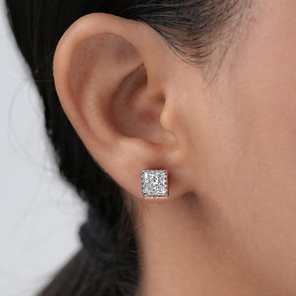Milgrain Princess Cut Lab Diamond Stud Earrings