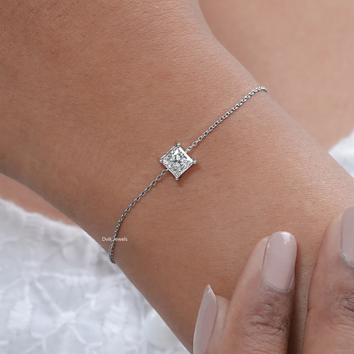 Princess Cut Lab Grown Diamond Solitaire Bracelet