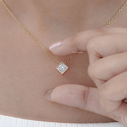 Princess Cut Lab Grown Bezel Set Pendant