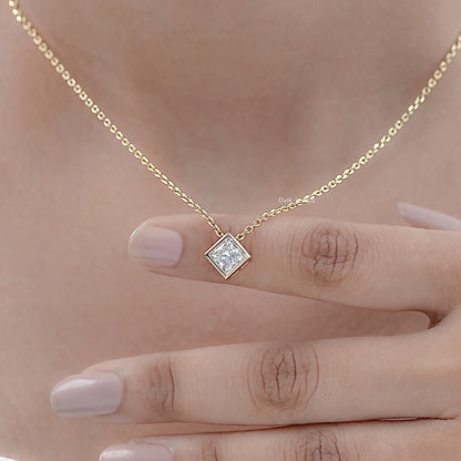 Princess Cut Lab Grown Bezel Set Pendant