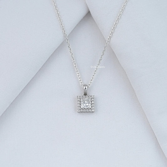Princess Shape Halo Diamond Pendant