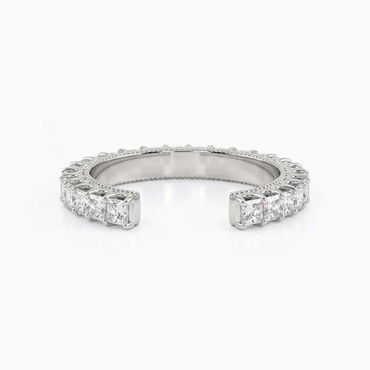 Princess Cut Lab Diamond Open Cuff Wedding Band Band