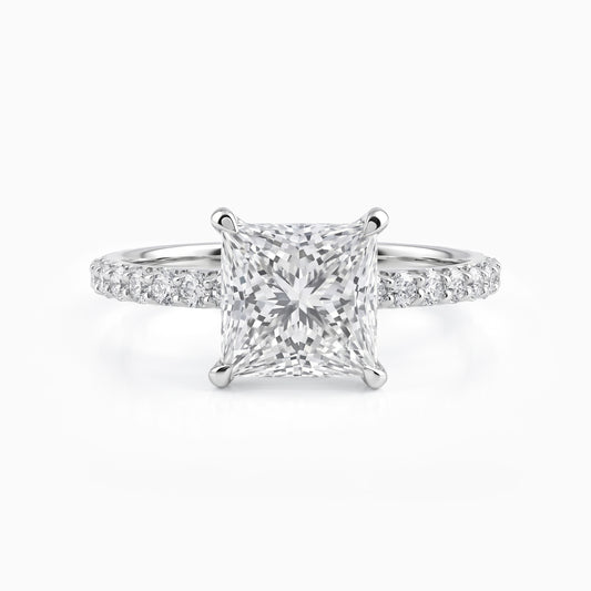 Princess Cut Lab Diamond Pave Set Solitaire Accent Ring