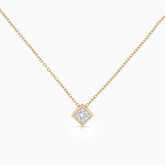 Princess Cut Lab Grown Bezel Set Pendant Necklace