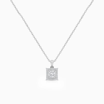 Princess Shape Halo Diamond Pendant Necklace