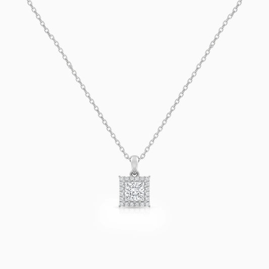 Princess Shape Halo Diamond Pendant Necklace