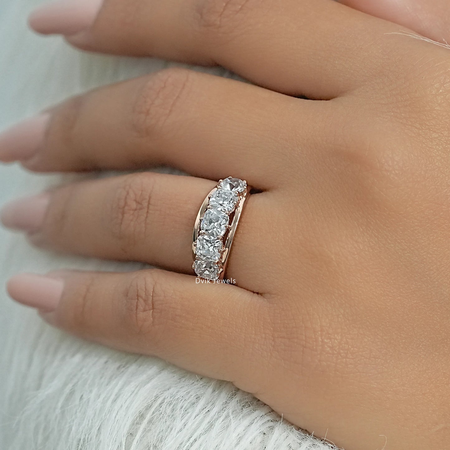 Old Mine Cushion Lab Diamond Band Ring
