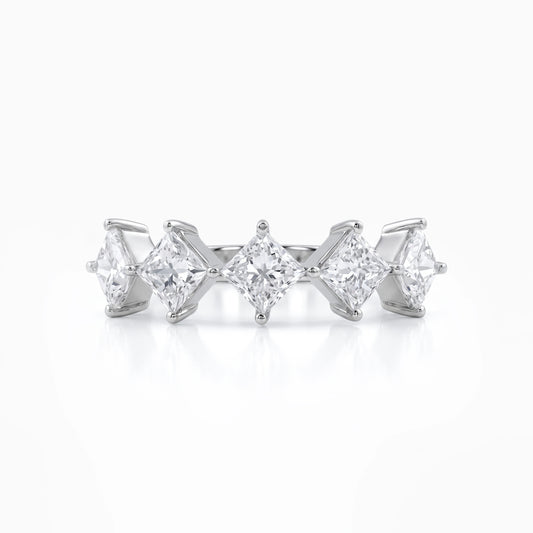 Prong Set Princess Cut Lab Diamond Five Stone Wedding Band Ring