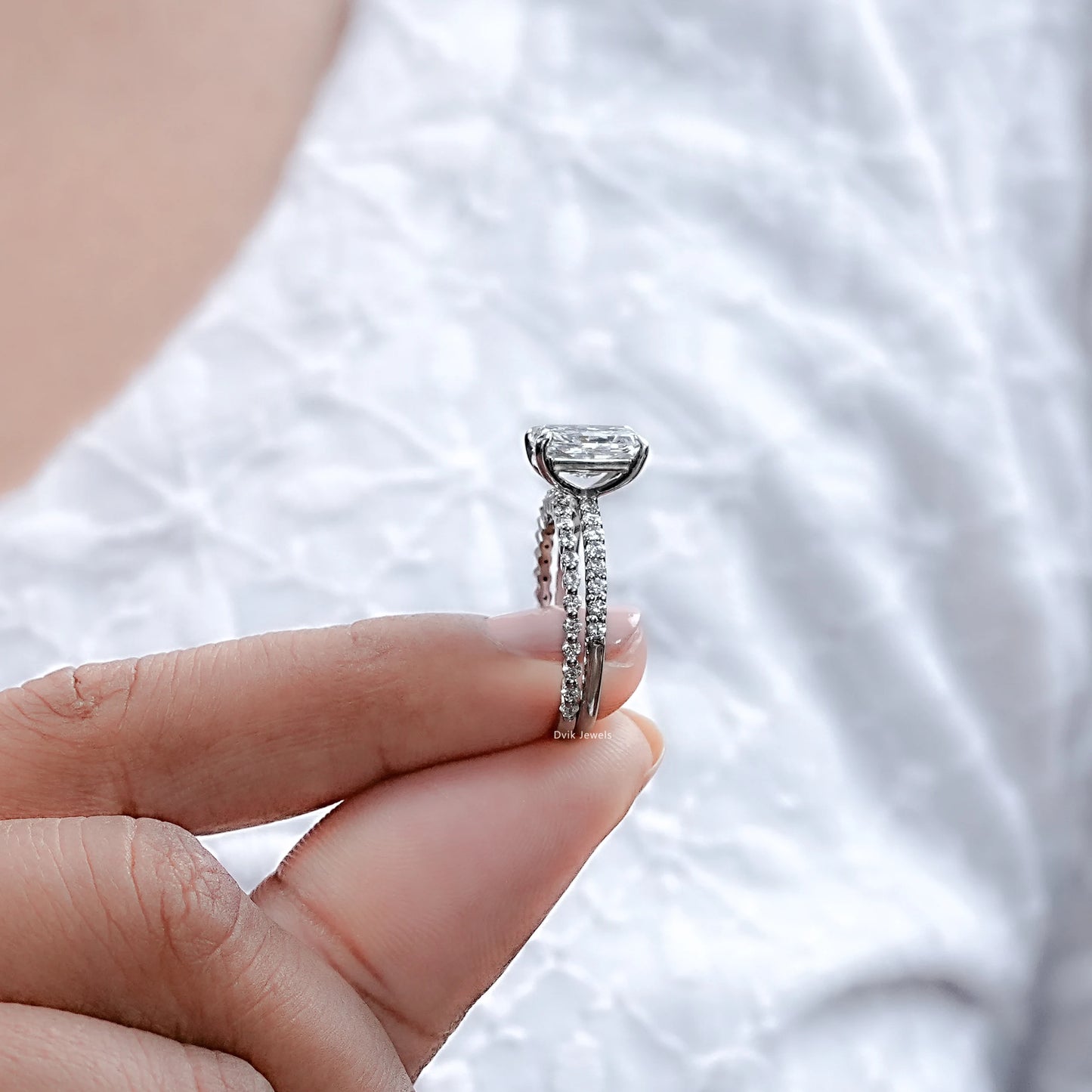Radiant Cut Lab Grown Diamond Accent Ring Set