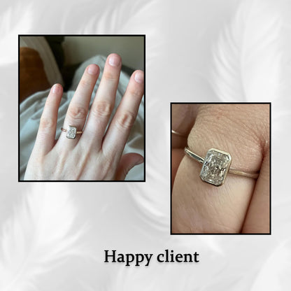 Radiant Lab Diamond Bezel Set Engagement Ring Ring