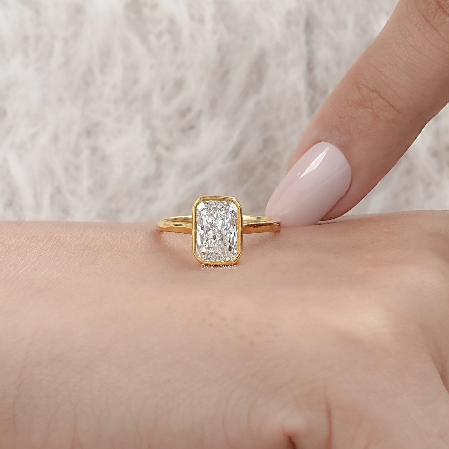 Radiant Lab Diamond Bezel Set Engagement Ring