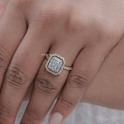 Radiant Cut Lab Diamond Double Halo Engagement Ring
