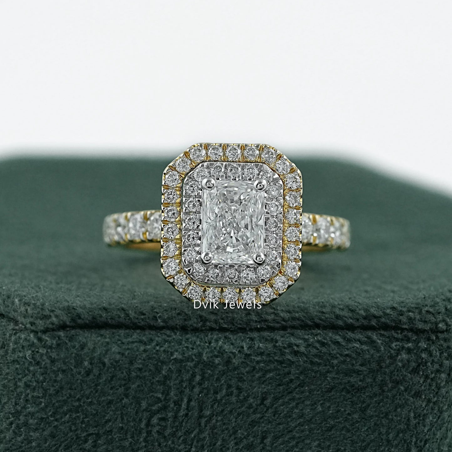 Radiant Cut Lab Diamond Double Halo Engagement Ring Ring
