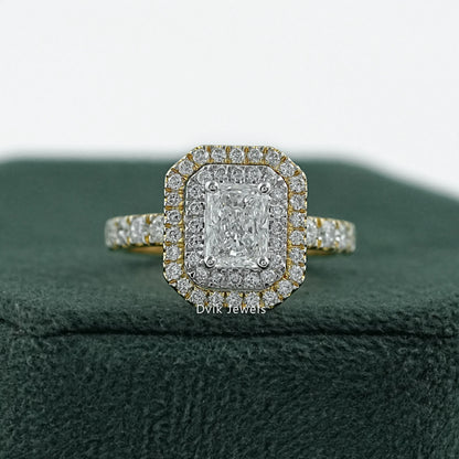 Radiant Cut Lab Diamond Double Halo Engagement Ring Ring
