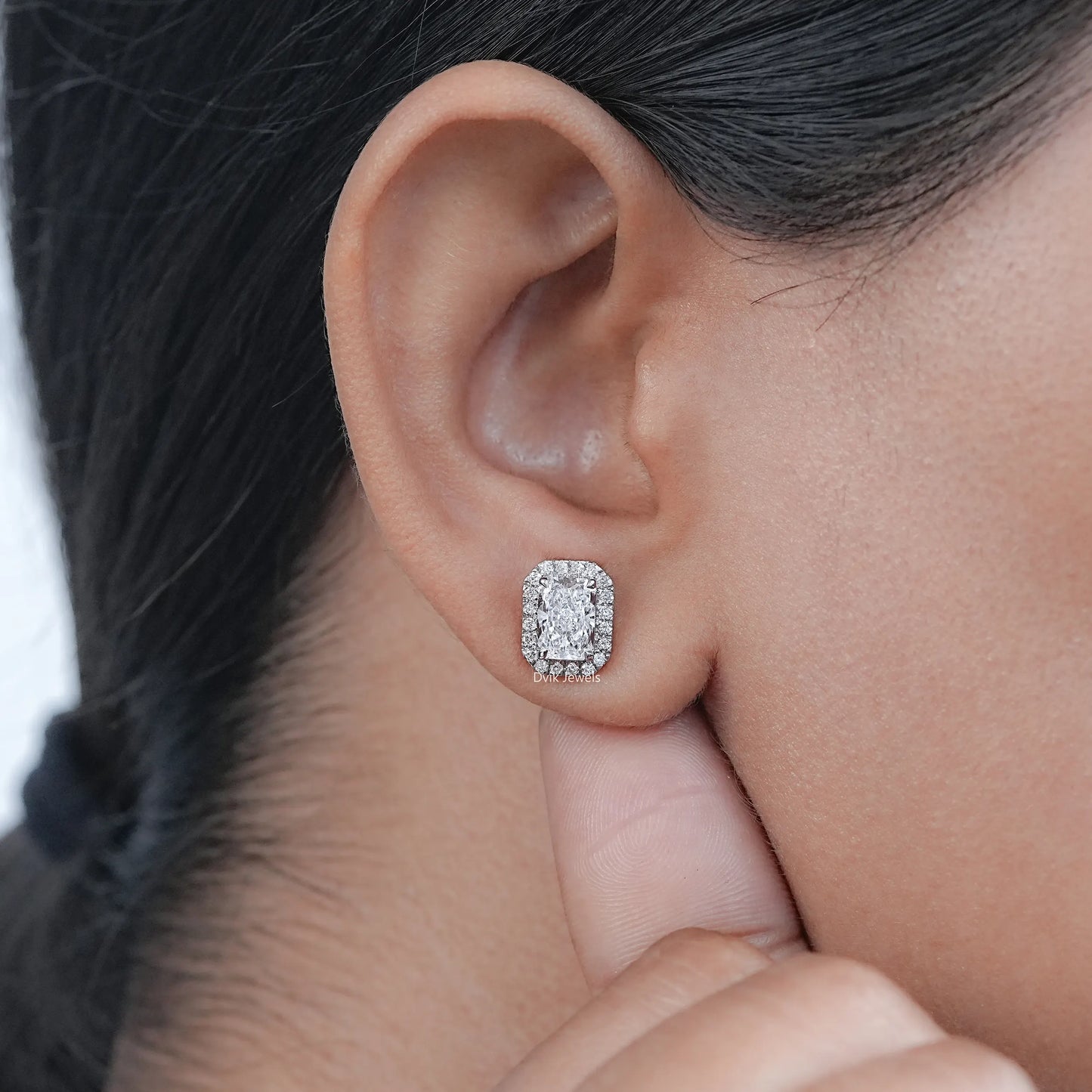 Lab Grown Radiant Cut Diamond Halo Stud