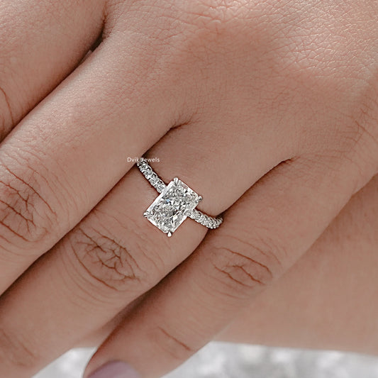 Radiant Cut Lab Grown Solitaire Accent Engagement Ring