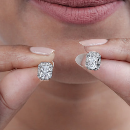 Lab Grown Radiant Cut Diamond Halo Stud
