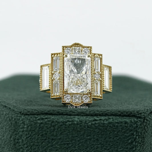 Art deco halo engagement ring in 14k gold with a vintage inspired design.