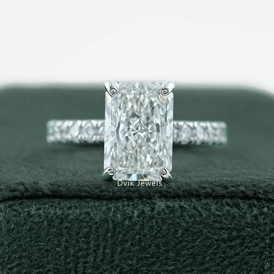 Radiant Cut Lab Grown Diamond Engagement Ring with Pave Band for modern sparkle by Dvik Jewels