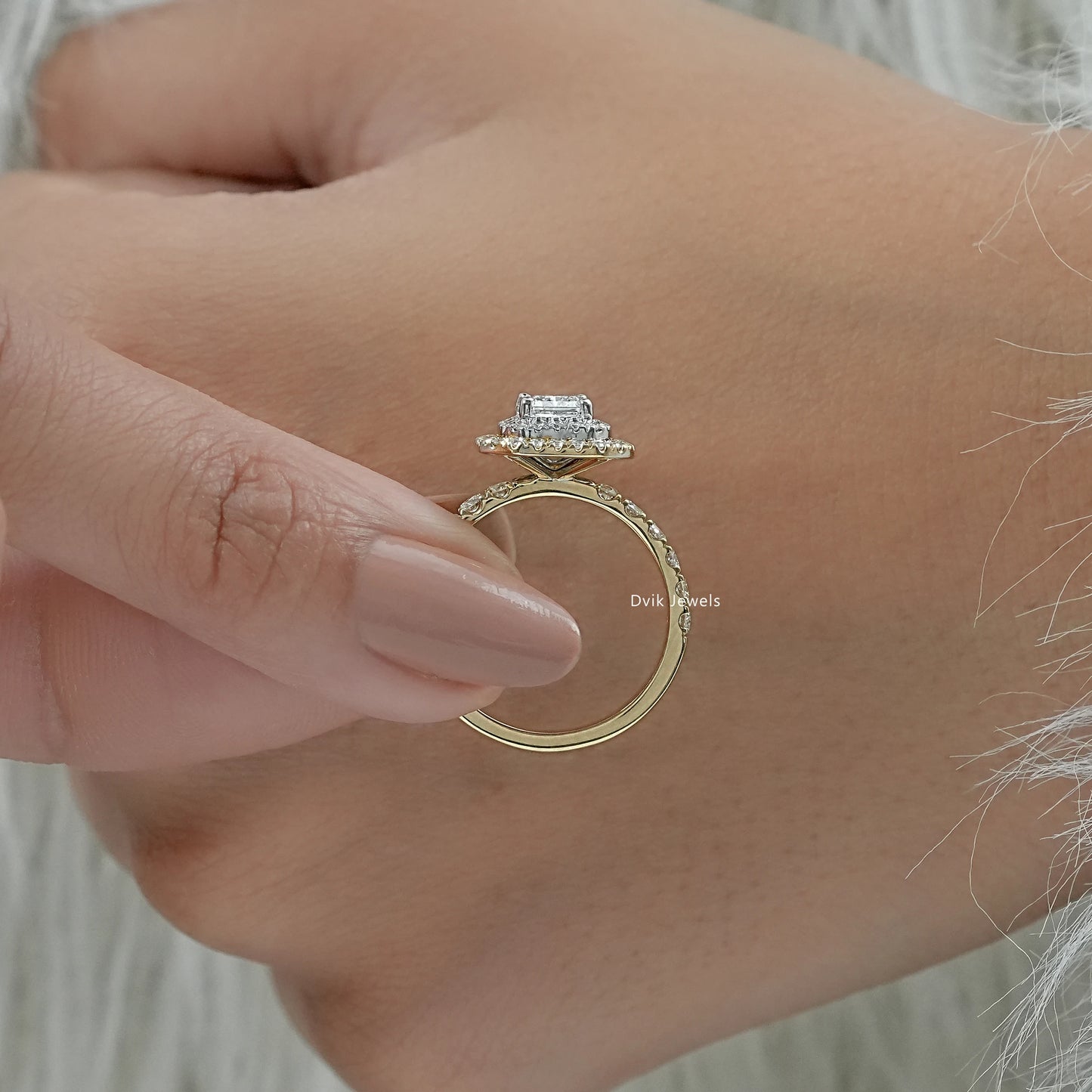 Radiant Cut Lab Diamond Double Halo Engagement Ring Ring