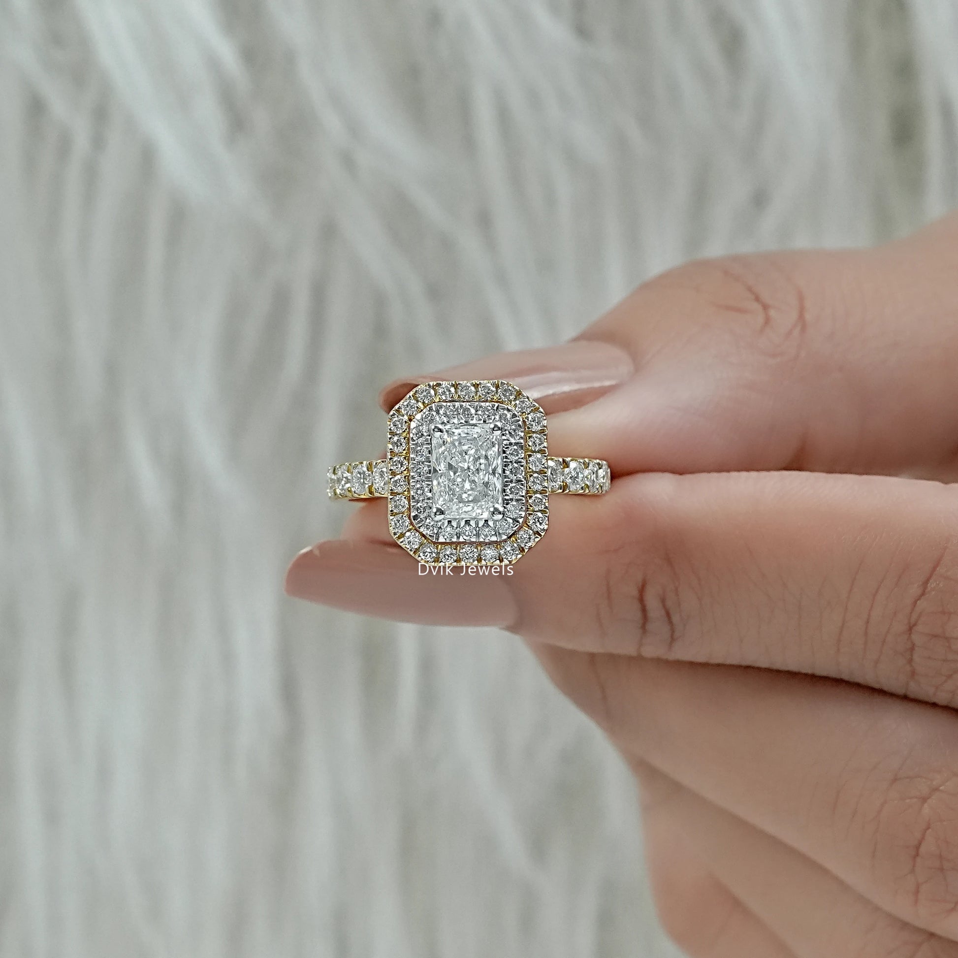 Radiant Cut Lab Diamond Double Halo Engagement Ring Ring