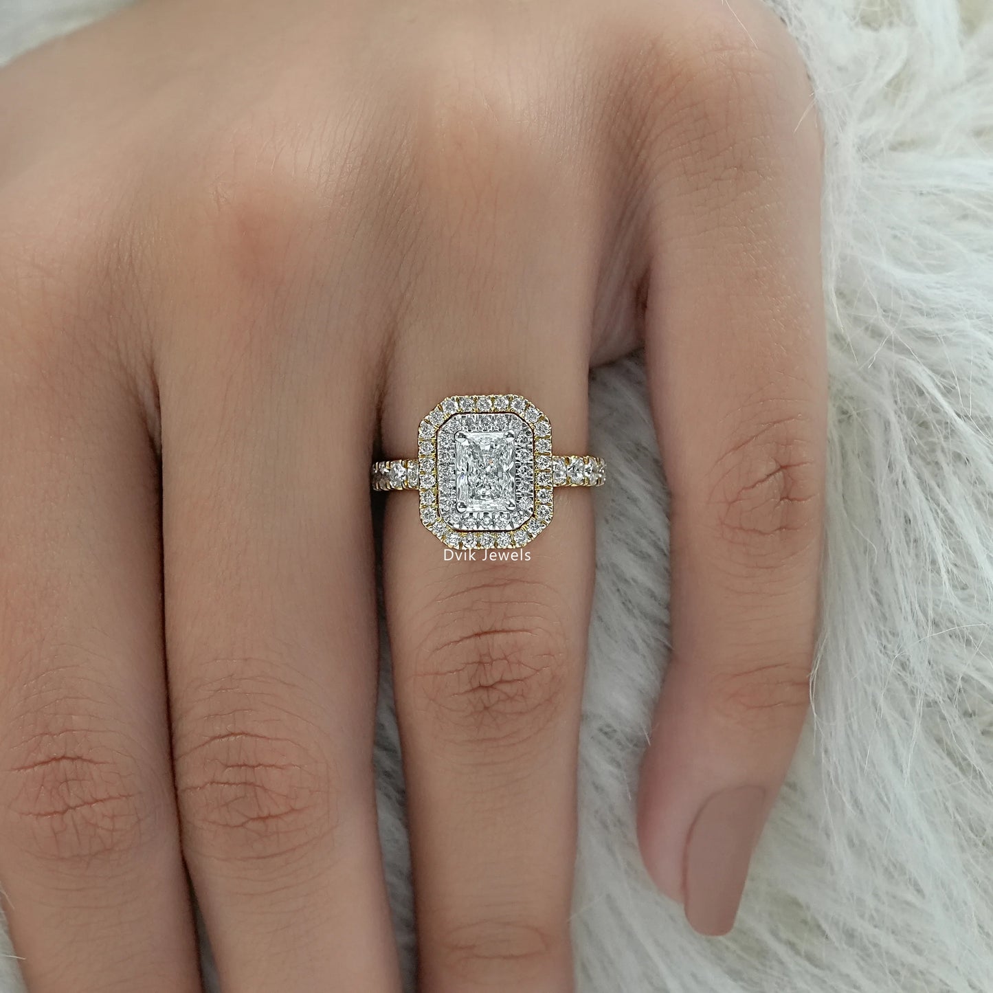 Radiant Cut Lab Diamond Double Halo Engagement Ring Ring